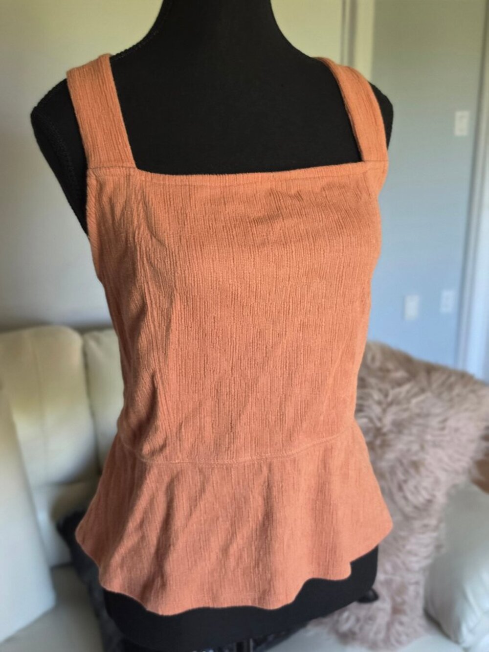 Kismet Peach Crinkle Peplum Tank | Crossback | Size L